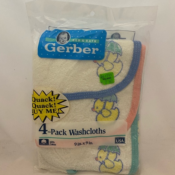 Vintage 1993 Gerber Terry Washcloths Duck Duckie 4-pack Old Wal-mart Price Tag - Picture 2 of 15